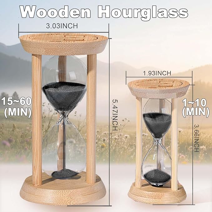3 Minute Sand Timers, Wooden Mini Black Sand Hourglass for Classroom, 3 Min Bamboo Small Reloj De Arena for Kitchen, Office, Game, Decor