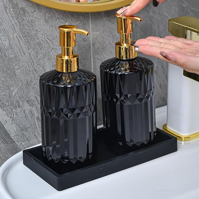 2PCS 7.87” L x 3.93” W Silicone Soap Dispenser Trays, countertop Tray for Kitchen Counter, Toilet, Small Black Tray for Scrubber, Lotion Bottles, Perfume, Jewelry, Candle, Key Trinket Ring-Black