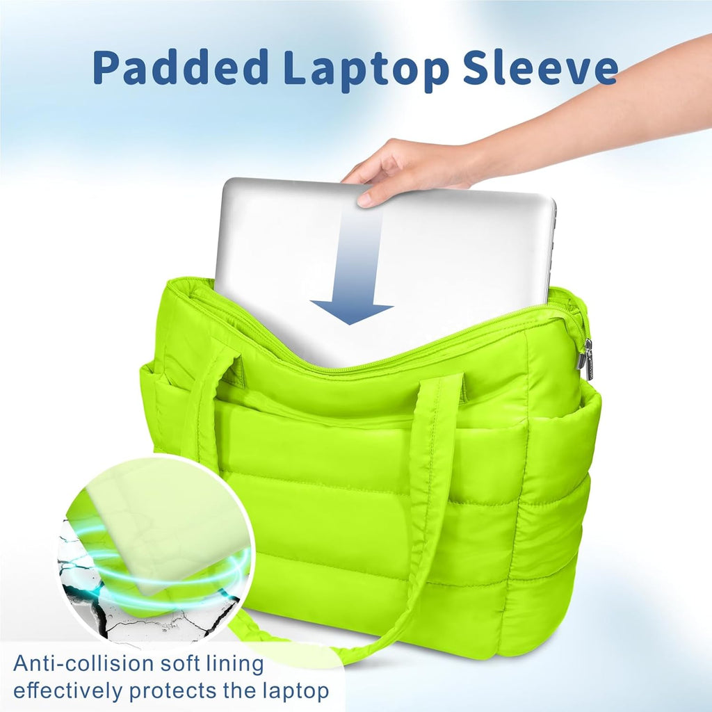 TOPDesign Puffer Tote Bag for Women, Lightweight Puffy Handbag with Compartments, Quilted Shoulder Bag for Work, Travel, Gym