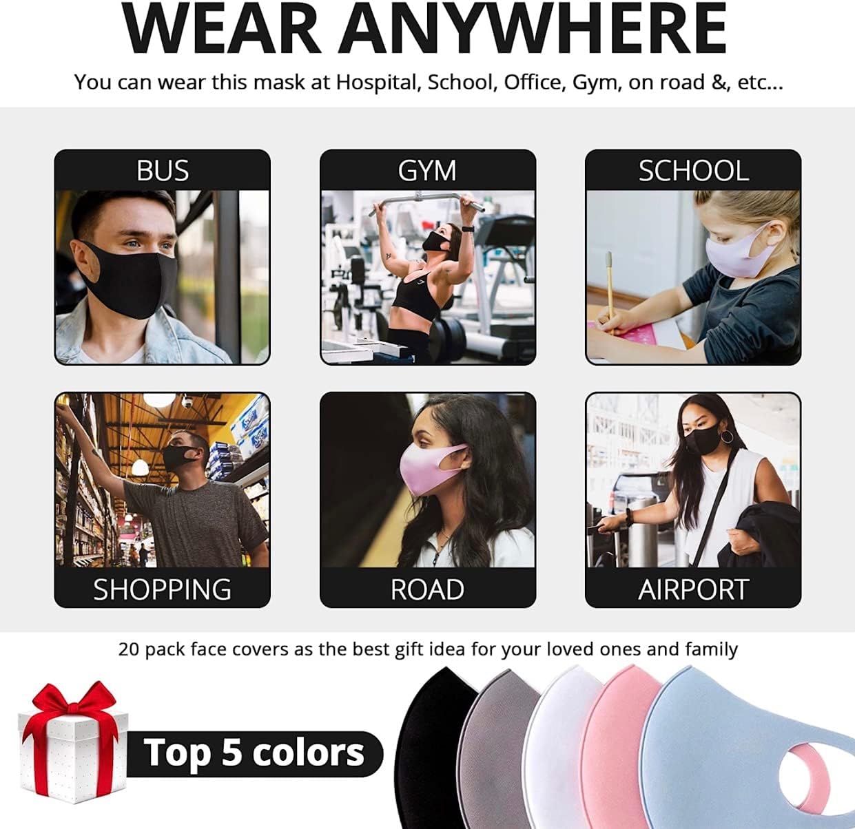 20PCS Light Weight Unisex Adult Fashion Face Covering, Reusable, Dust Proof, Washable, Cool Mixed Colors