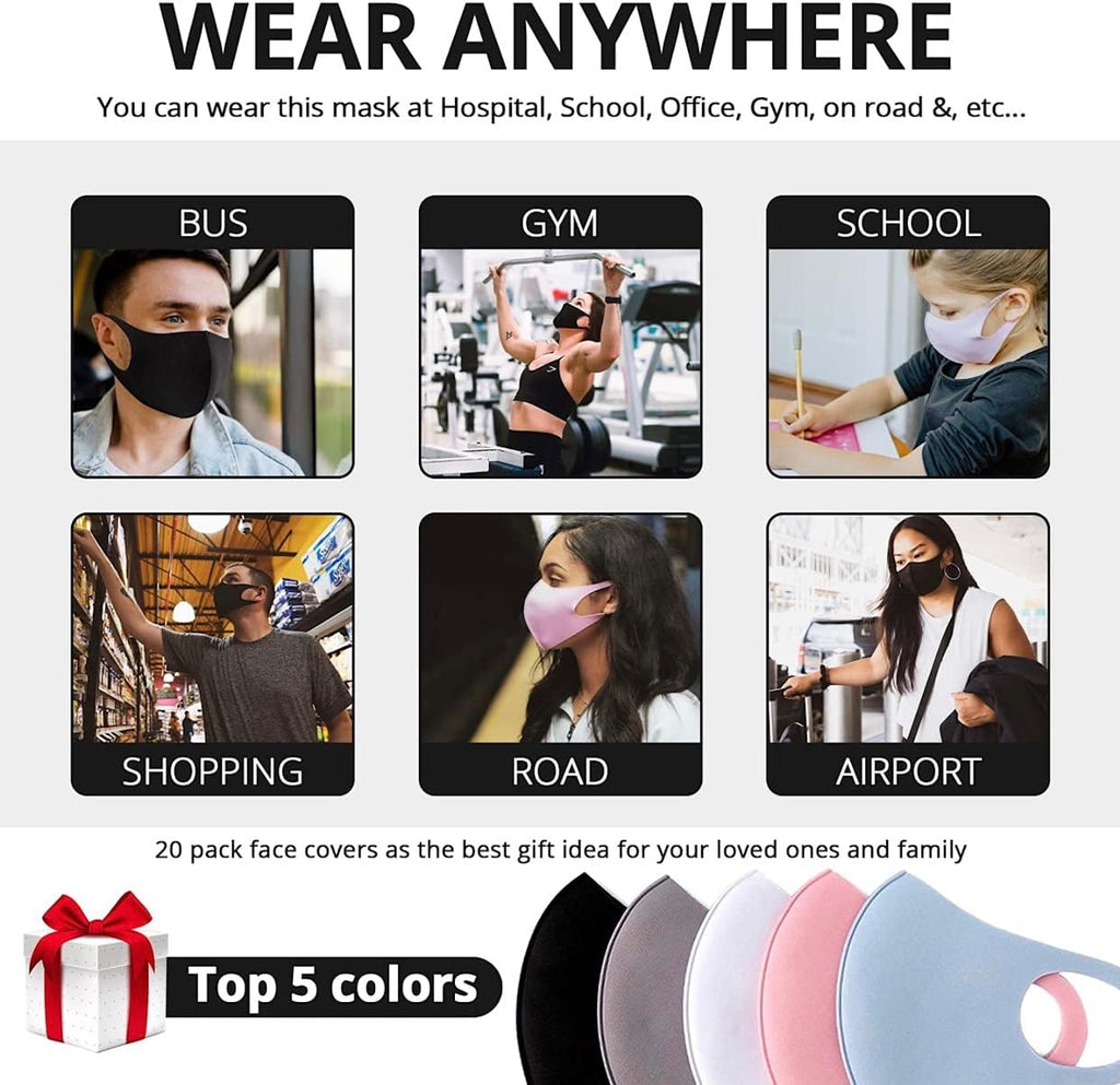 20PCS Light Weight Unisex Adult Fashion Face Covering, Reusable, Dust Proof, Washable, Cool Mixed Colors