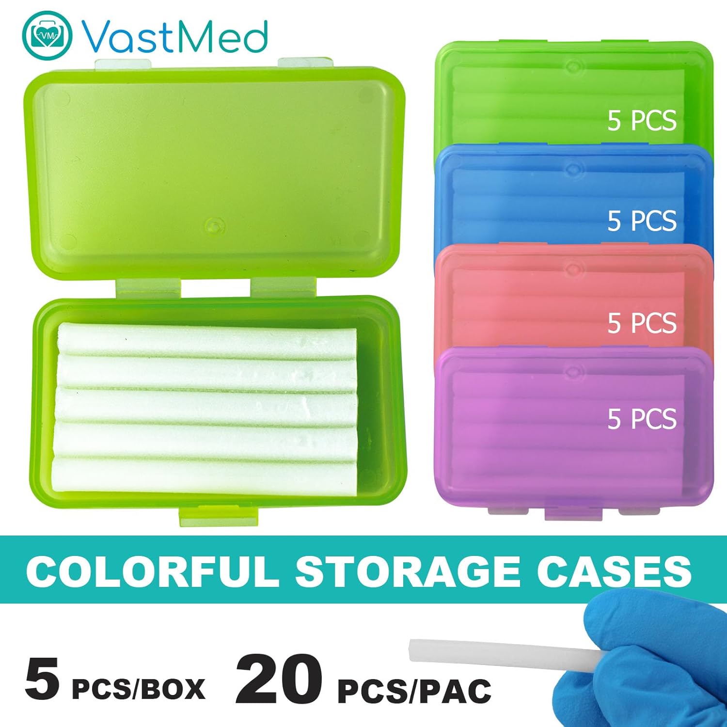 20 PCs (5 Per Box) Orthodontic Wax for Braces & Aligners by VASTMED | Dental Grade Braces Wax for Teeth with Colorful Storage Cases | Food Grade Ortho Brace Wax