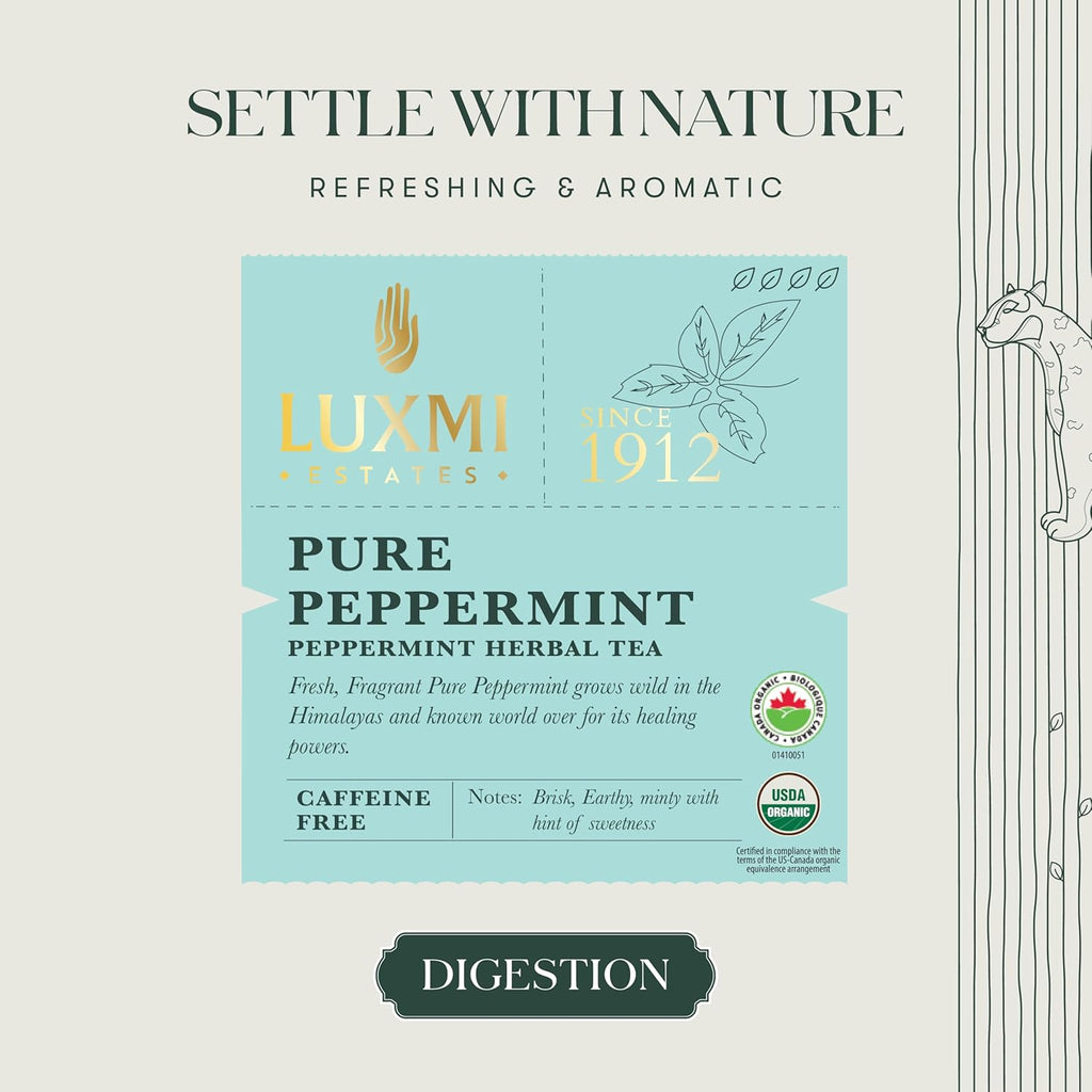 Luxmi Estates Purely Peppermint 25gm Tin | USDA Certified Organic Herbal Tea | Mint Tea Best for Night Time