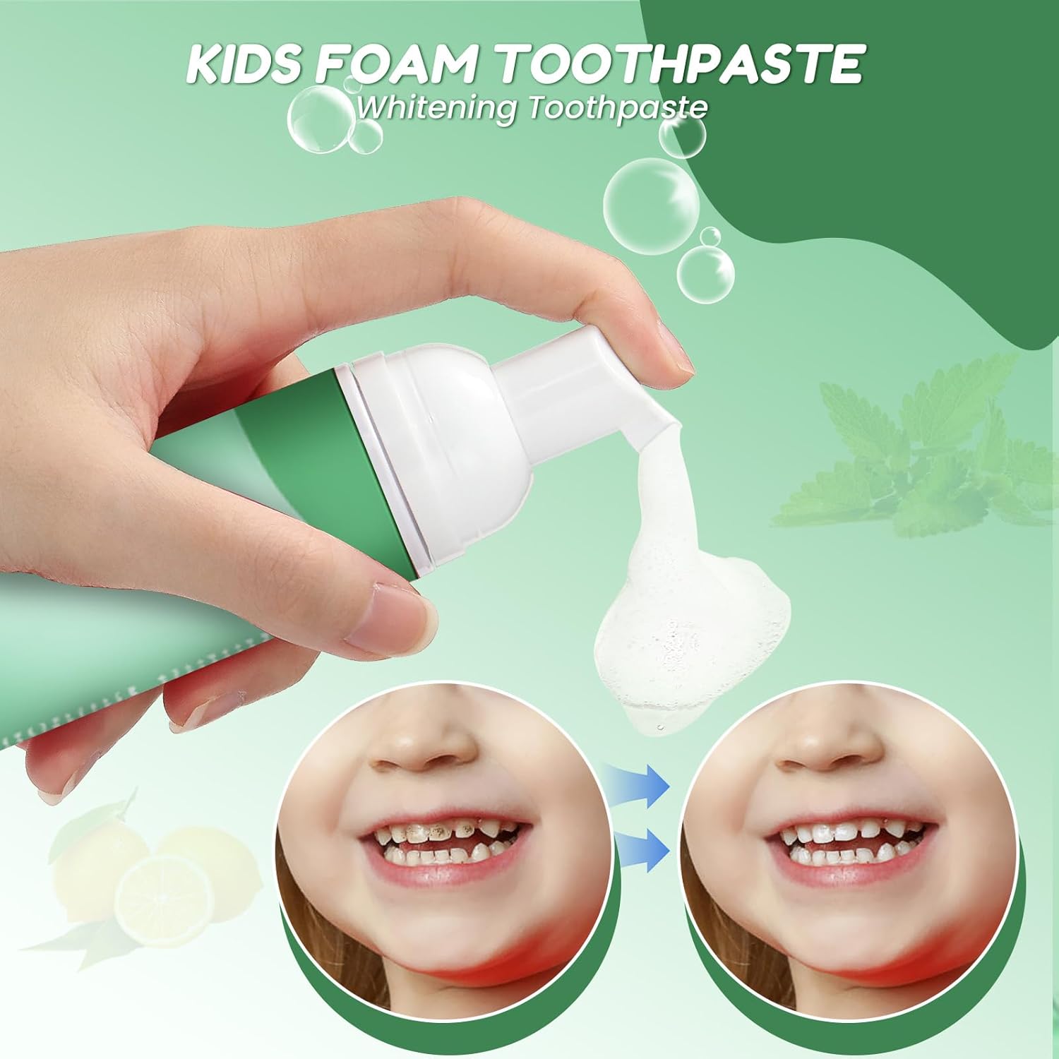 Kids Foam Fluoride Free Toothpaste with Mix Mint Flavor, Toddler Natural Teeth Deep Cleaning Toothpaste for U Shaped Toothbrush