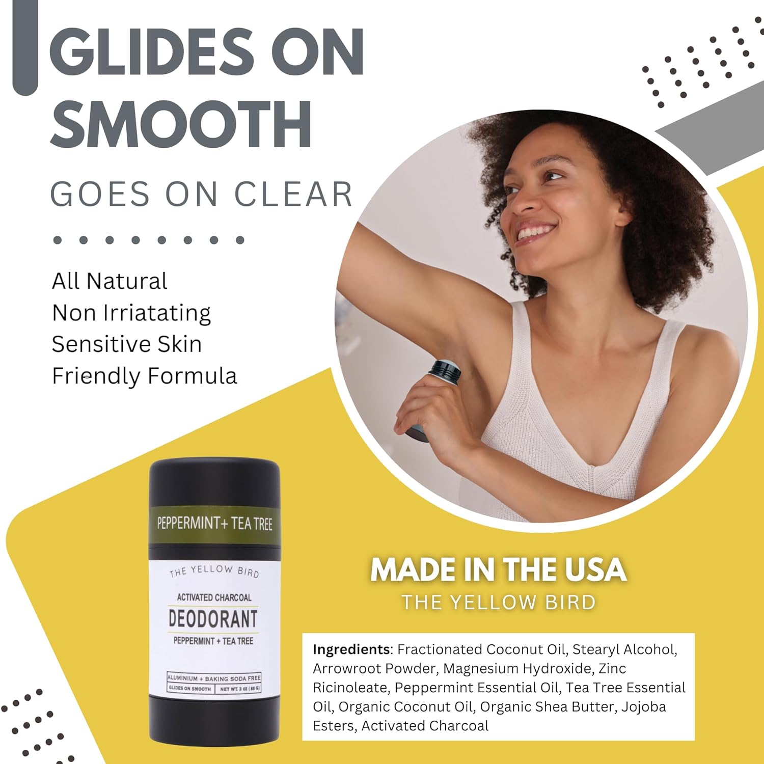 Natural Deodorant - Aluminum & Baking Soda Free, For Men & Women, Sensitive Skin Friendly Formula with Activated Charcoal | 3oz | Made in USA