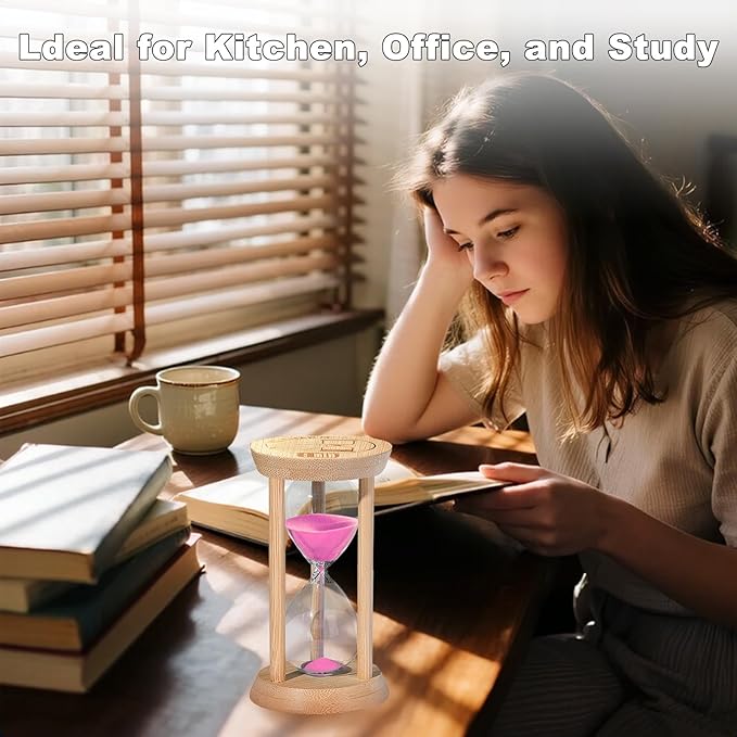 20 Minute Wooden Sand Timers,Large Bamboo Pink Sand Hourglass for Productivity, Meditation & Decor, 20 Min Reloj De Arena Sand Watch for Kitchen, Office, Game, Classroom