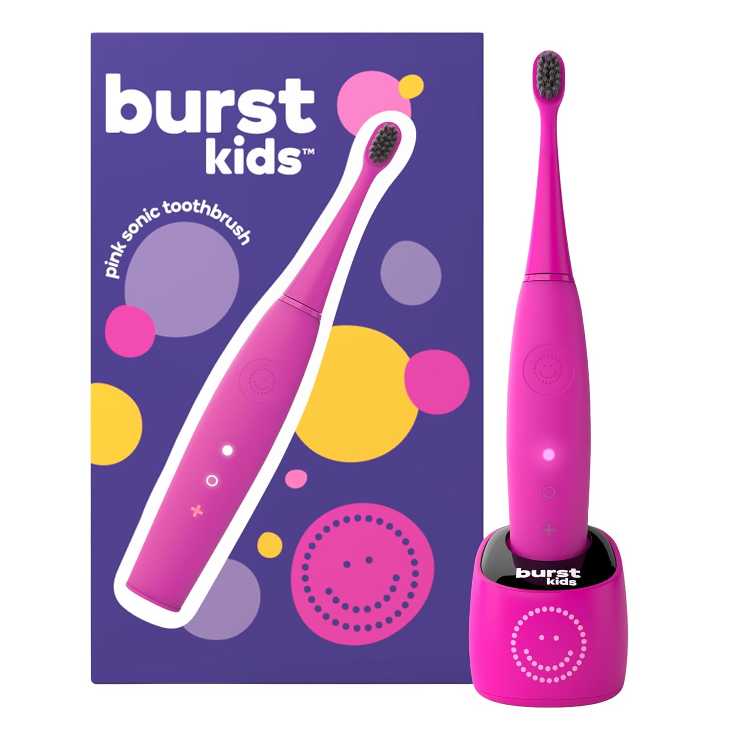 Burst Kids & Toddlers Electric Toothbrush (Pink) | Soft Bristles | Two Minute Timer | Rechargeable Battery | Easy-Grip Silicone Handle | 2 Modes for Healthy Smiles | Ages 3+