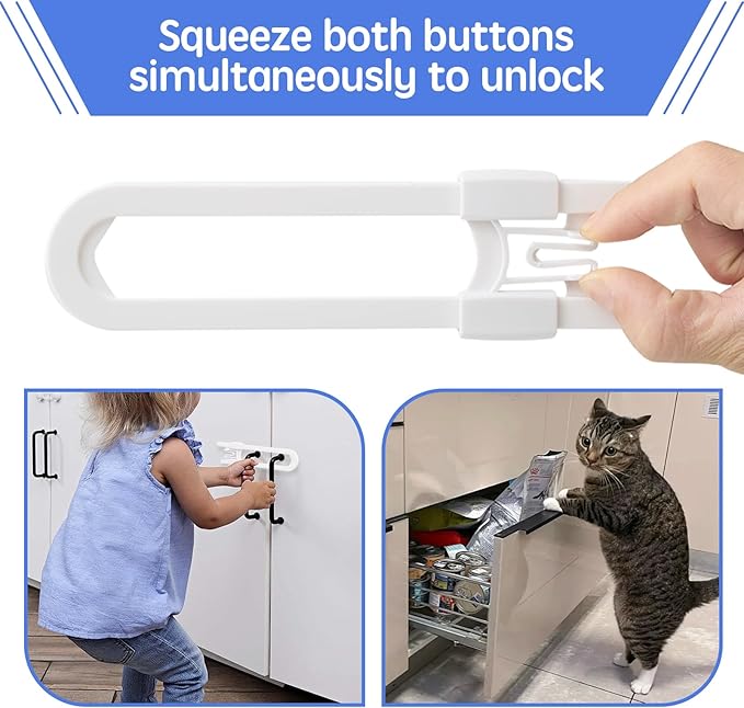 16 Pack Baby Proofing Cabinet Locks - Safeasy Adjustable U Shaped Child Safety Locks,Childproof Latches for Kitchen Bathroom Storage Cupboards Doors, Handles and Knobs (white, 16)