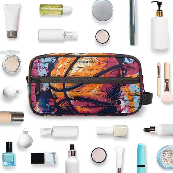 Basketball Patterns Boys Travel Toiletry Bag Waterproof Wash Bag Shower Shaving Bag Cosmetic Organizer Makeup Bag Portable Toiletries Accessories for Women Men Ball Theme