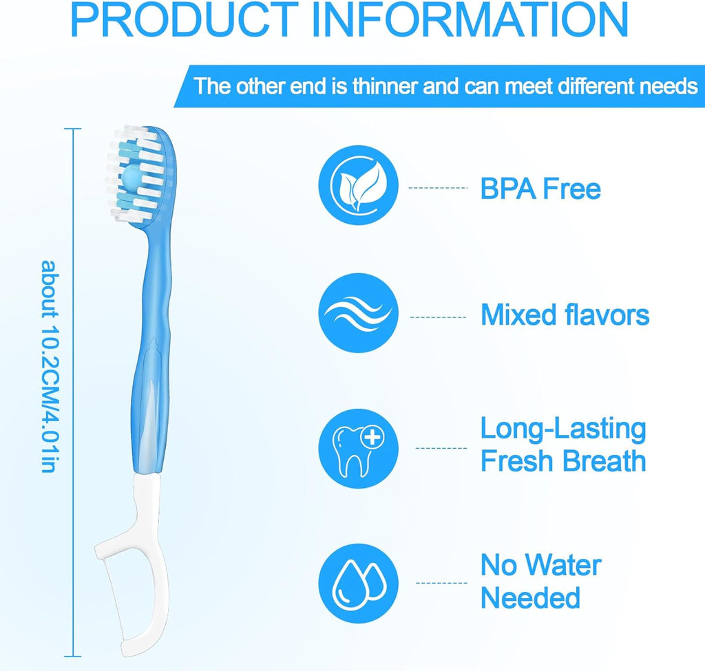 26 Pack Mini Disposable Toothbrushes with Toothpaste 5 in 1 Travel Toothbrush with Toothpaste + Tongue Scraper + Picks+Floss Travel Case Individually Wrapped Portable (Peppermint, 26)