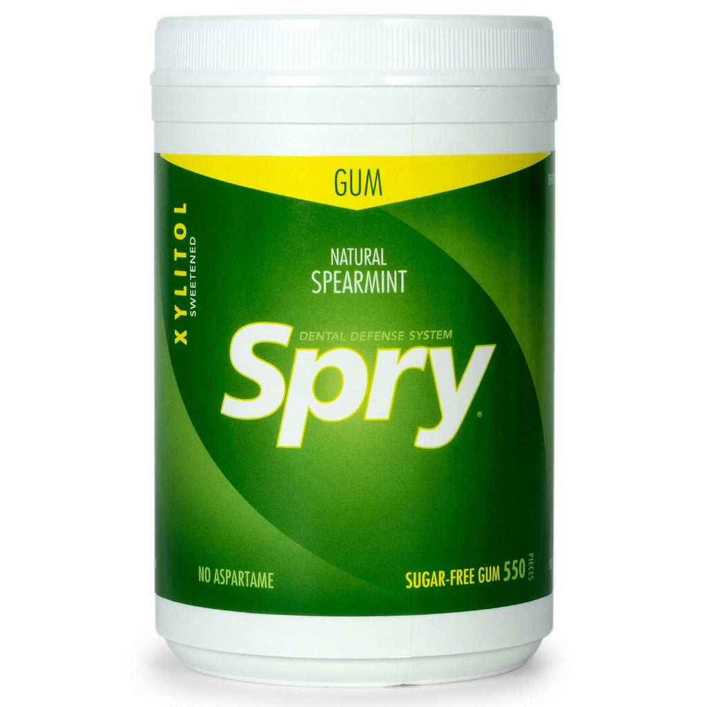 Spry Fresh Natural Xylitol Chewing Gum Dental Defense System - Aspartame-Free, Sugar-Free, Non-GMO, Gluten-Free (Spearmint, 550 Count - Pack of 1)