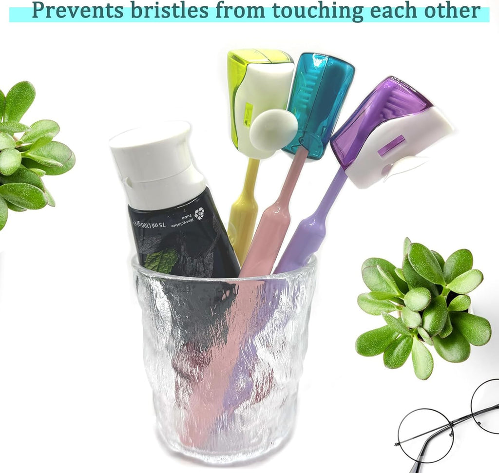 6 PCS Travel Toothbrush Head Covers Caps, Tooth Brush Protector Cap Brush Pod Case Portable Plastic Clip Wall Mounted Hanging Rack Organizer for Bathroom Travel