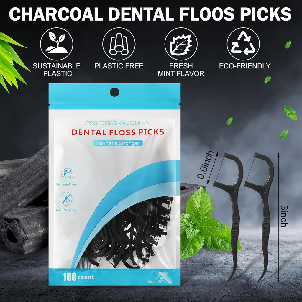 Maxcheck 2000 Count Floss Picks Bulk Natural Dental Floss Picks Toothpicks Sticks High Pull Tooth Flosser Sustainable for Teeth(Black)