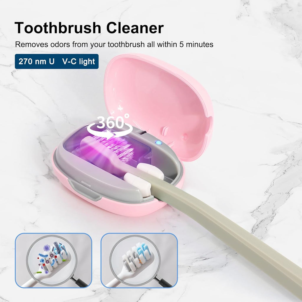 Toothbrush Holder, Toothbrush Cleaner Case, Portable USB Charging Toothbrush Cover with U V-C Light, Travel Toothbrush Holder (Pink)