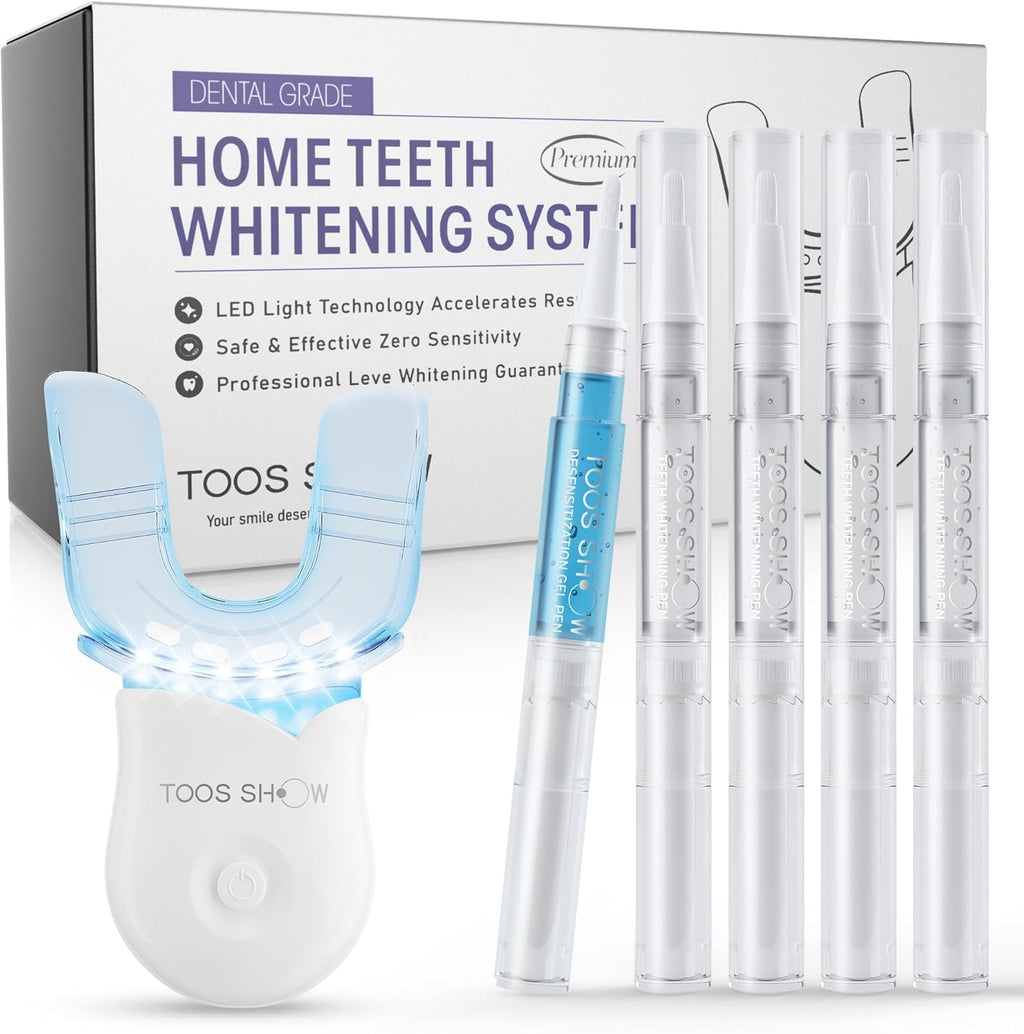 Teeth Whitening Kit for Sensitive Teeth,with 4 Carbamide Peroxide Pen & 1 Remineralization Pen,LED Accelerator Light Non,Tooth Whitener Professional Oral Care Gently Yet Effectively Removes Stains
