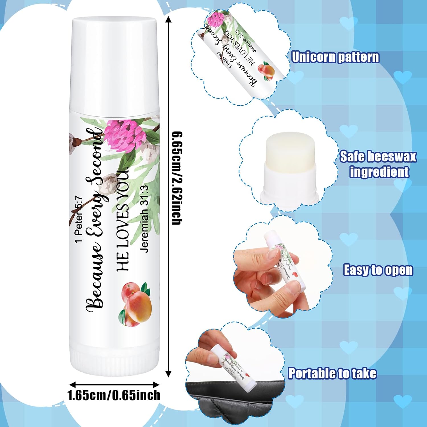 50 Pcs Christmas Christian Lip Balm Bulk Bible Verses Lip Balm Scripture Christian Gifts for Women Faith Religious Church Party Favor Inspirational Gift for Coworker Staff Employee(Floral)