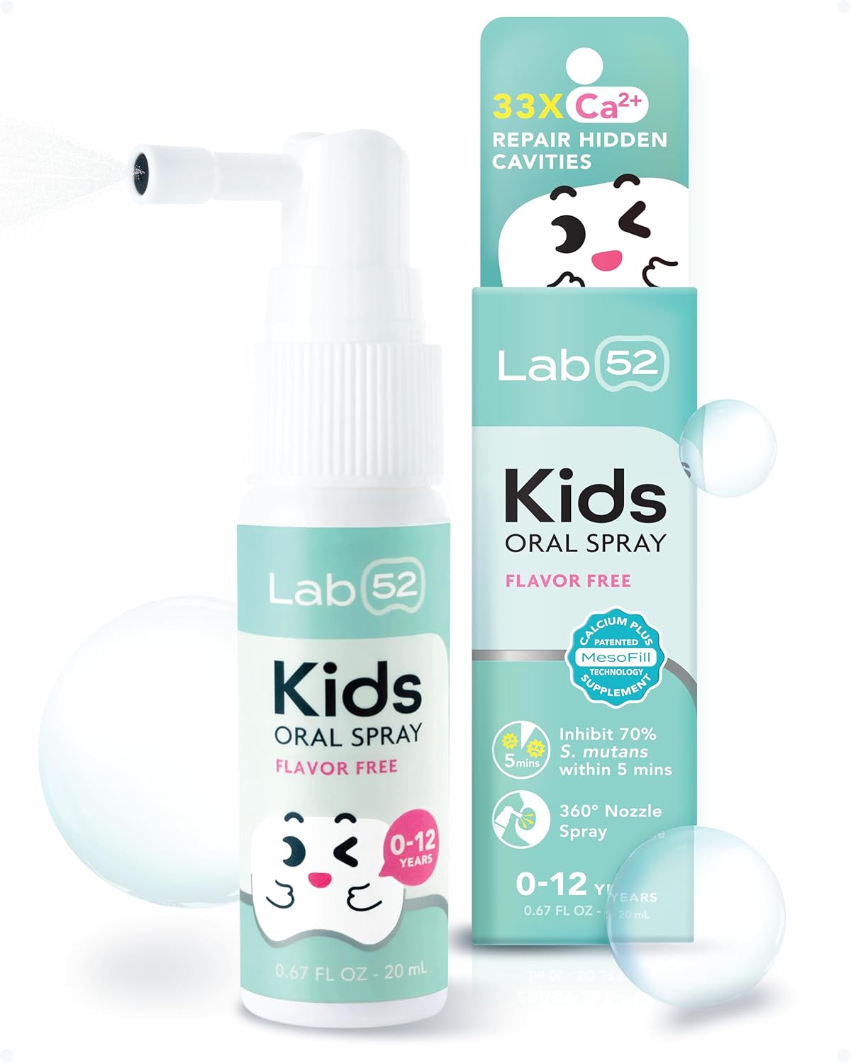 LAB52 Kids Oral Spray, Toddler Toothpaste Helper for Daily Oral Care and Fresh Breath, Children Approved with Fluoride Free for Newborn to Preschoolers, Xylitol Flavor Free