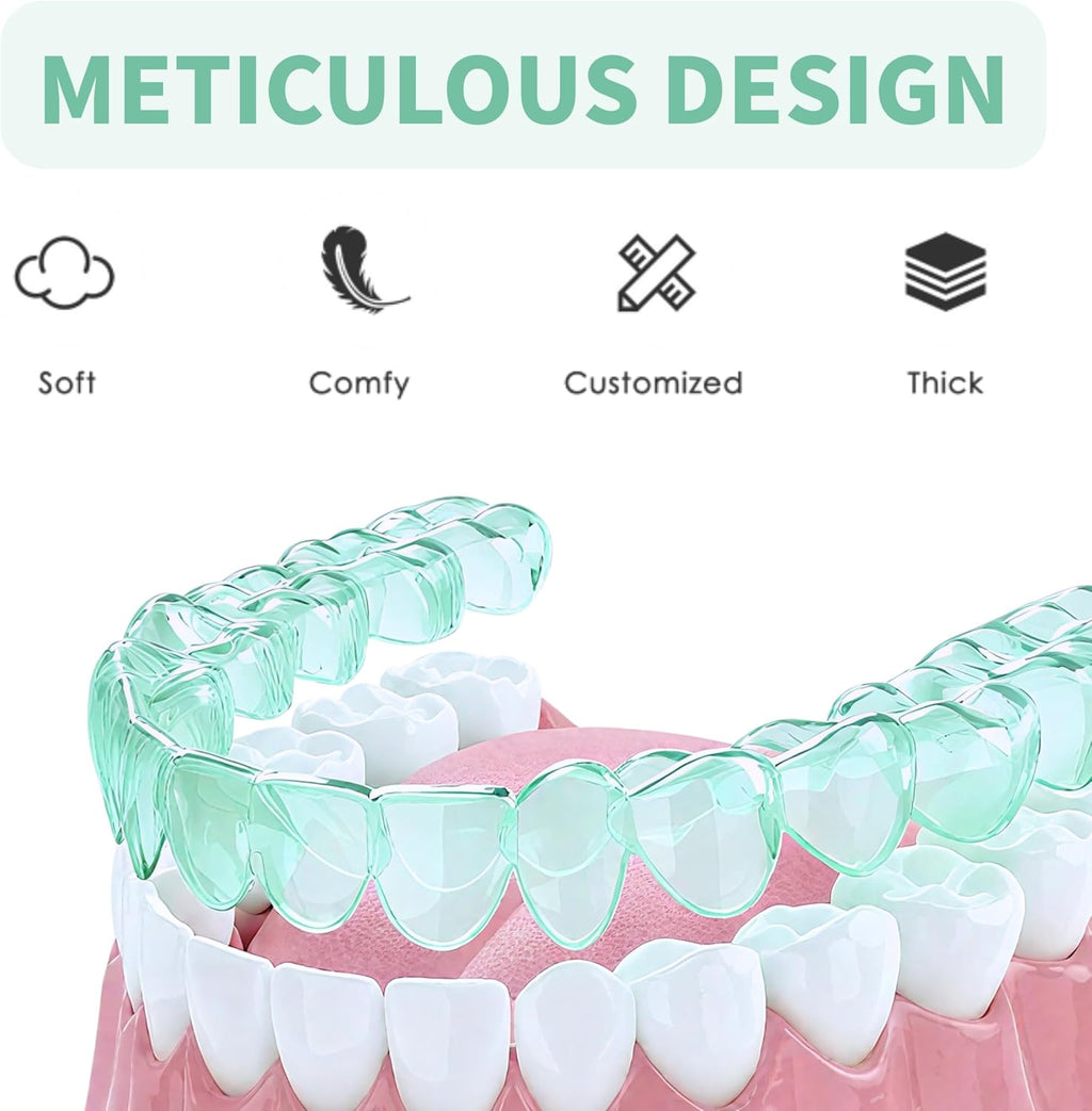 Mouth Guard for Grinding Teeth at Night, Night Guards for Teeth Grinding with 2 x 5X Mirror Case,Mint Green,4 Pack/Small Size