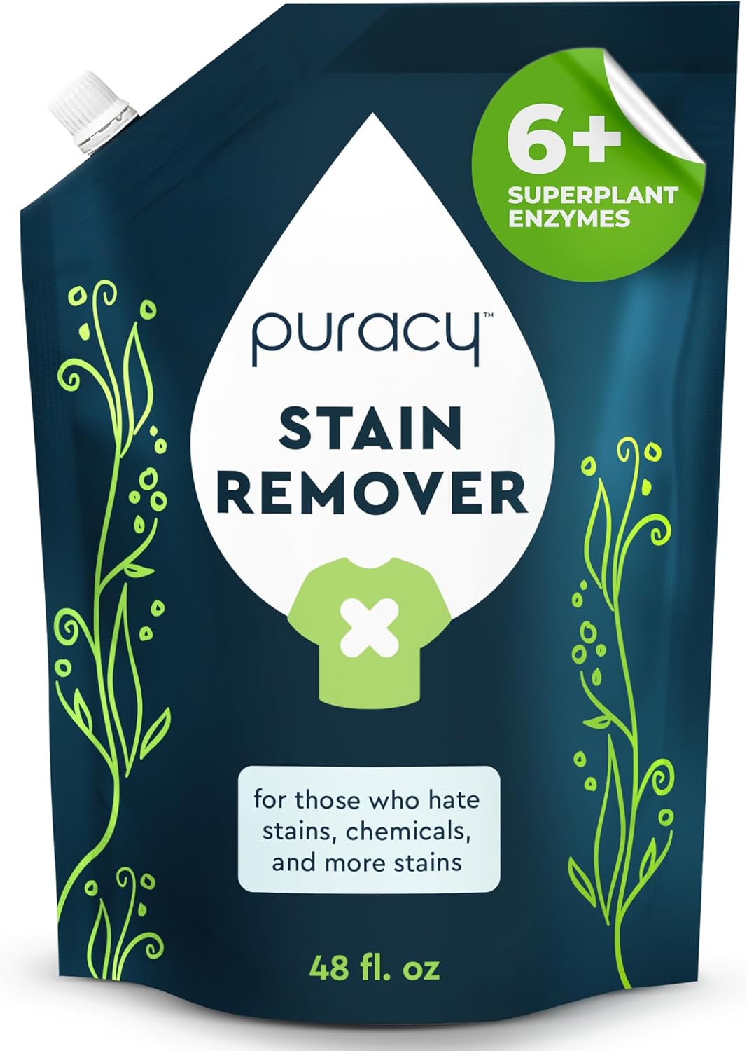 Puracy Stain Remover, Natural Based Travel and Laundry Stain Cleaner for Clothes, Baby Essentials, Kids Stains, Oil and Fabric Spot Cleaner, Unscented (Stain Remover Spray, 48 fl oz)