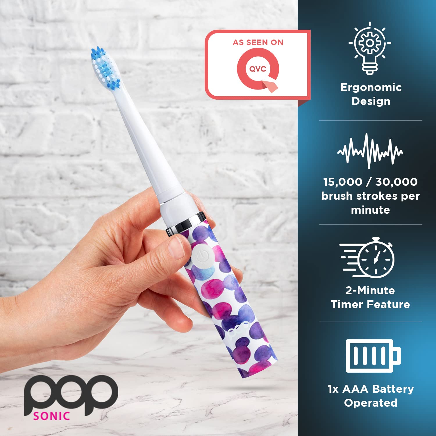 Pop Sonic Electric Toothbrush (Purple Bubble) - Travel Toothbrushes w/AAA Battery | Kids Electric Toothbrushes with 2 Speed & 15,000-30,000 Strokes/Minute, Dupont Nylon Bristles