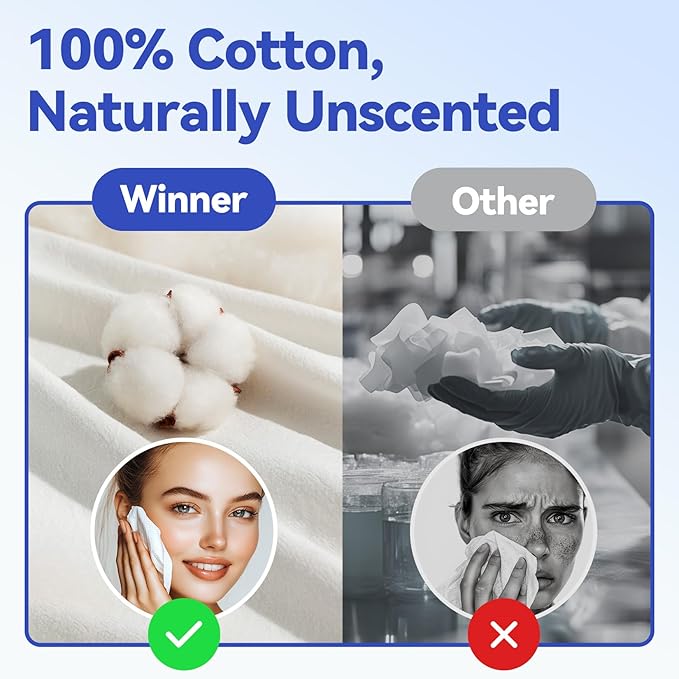 Winner Face Towels, 100% USDA Biobased Facial Towelettes XL, Disposable Face Towel for Sensitive Skin, Ultra Soft Makeup Remover Dry Wipes, Odor-Free, 220 Count, 4 Pack