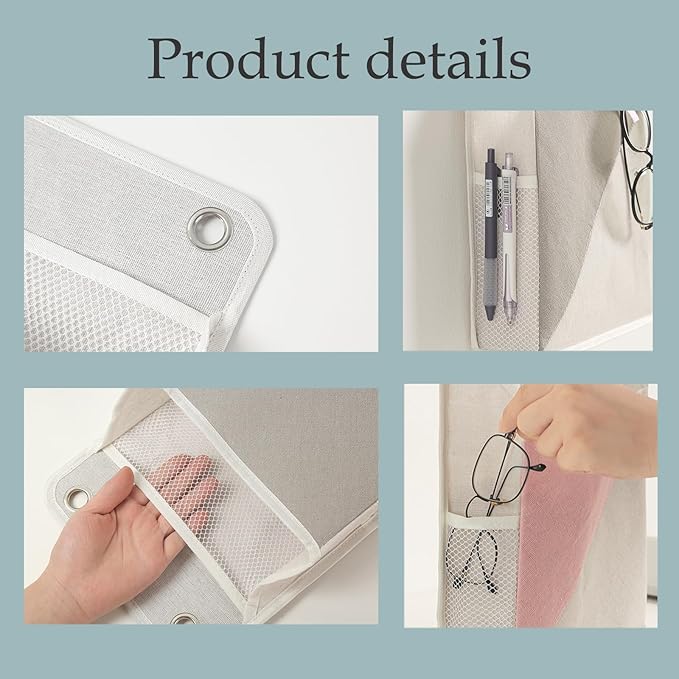 2pcs Wall Hanging Storage Organizer Bag, Hanging baskets with pockets for Wall organizing, Storage Hanging Bag for Bedroom, Dormitory, Study Room, Bathroom (Grey/White)