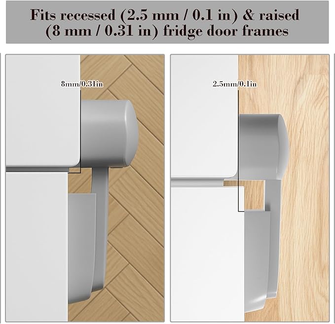 2 Pack Child Proof Fridge Lock, Baby Safety Refrigerator & Freezer Door Lock for Toddlers, Kids & Pets, One-Hand Operation, Strong Adhesive, No Tools or Drilling Needed, Gray