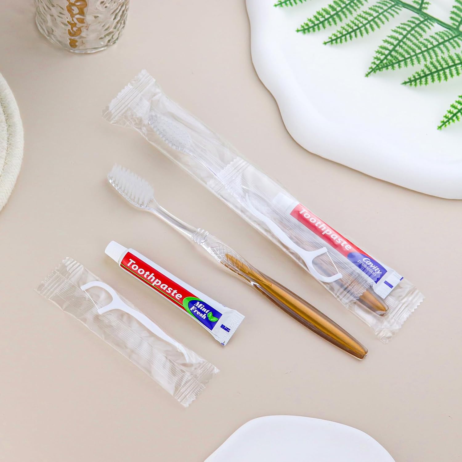100pcs Disposable Toothbrushes with Toothpaste Floss Individually Wrapped, Disposable Toothbrush Bulk, 10g Toothpaste, Dental Floss Pick, Bulk Toothbrush Kit for Homeless,Airbnb,Hotel,Guest