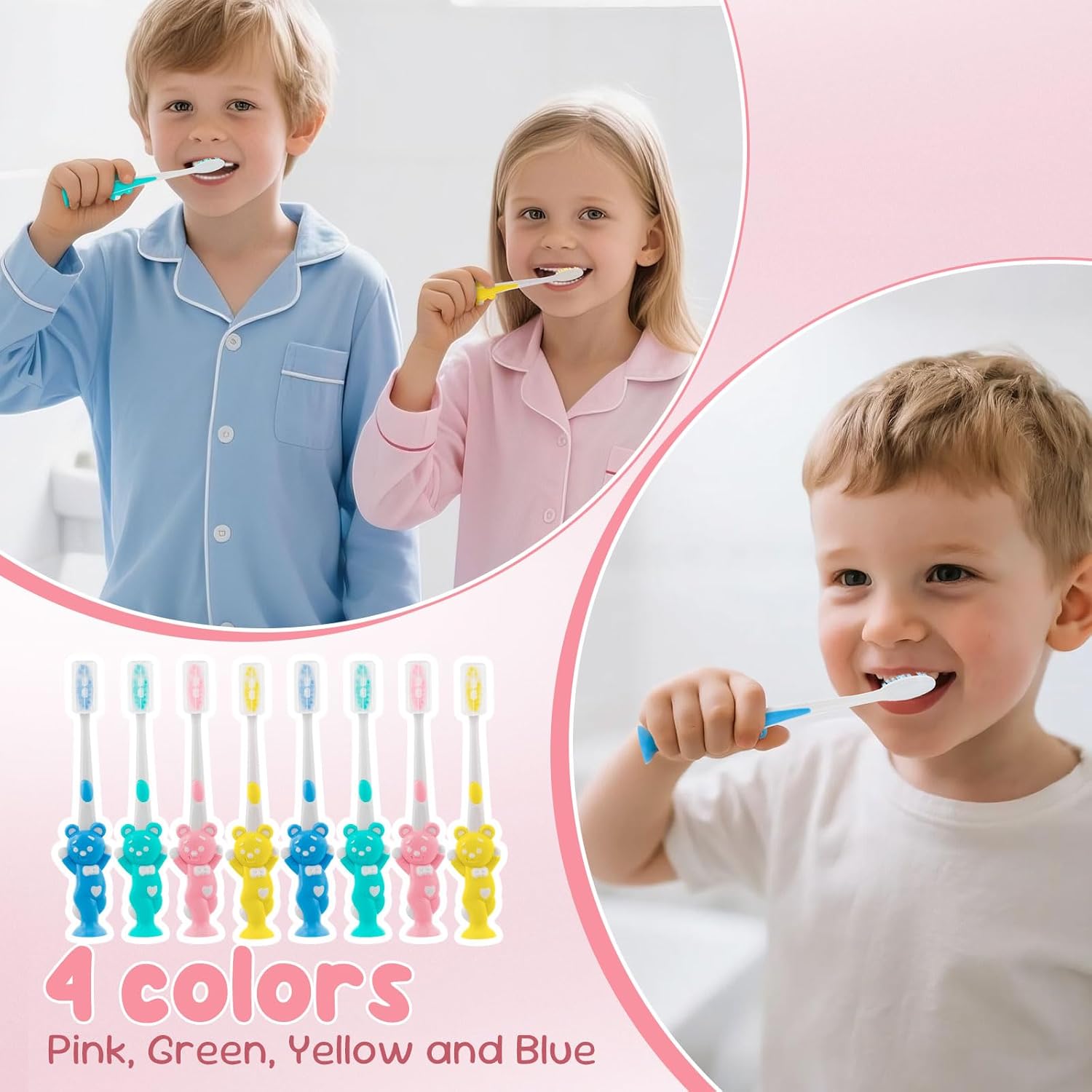 Toothbrushes for Kids In Bulk, Individually Wrapped Disposable Toothbrush Cute Manual Soft Bristles Children Toothbrush With Cover Suction Cup Toddler Toiletries Set for Home/School/Travel (200 Pack)