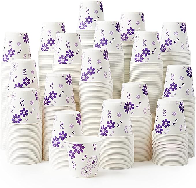 [600 Pack] 3oz Disposable Bathroom Cups, Paper Mouthwash Cups, Cold Disposable Drinking Cup for Party, Picnic, BBQ, Travel, and Event, Purple Floral