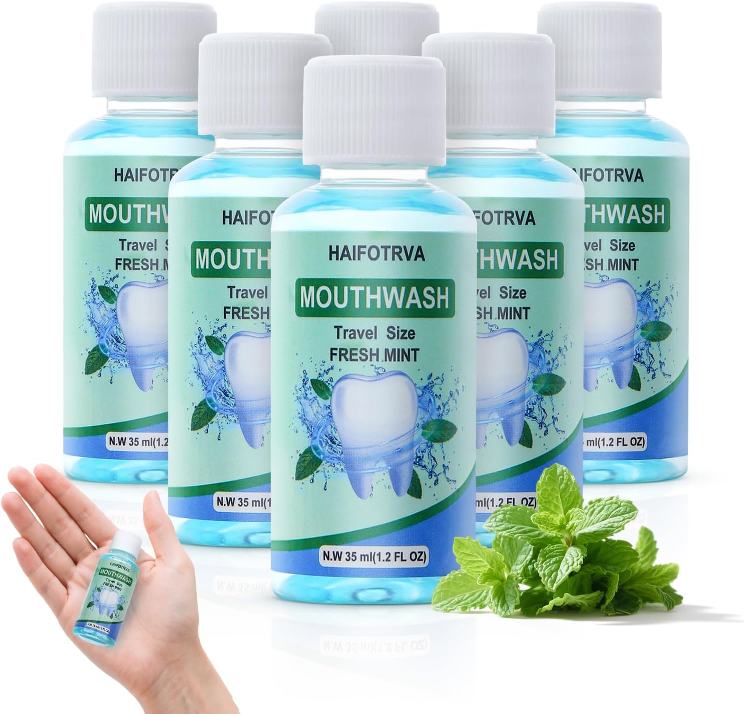 10 Pcs Mini Mouthwash Travel Size Bulk,Blue Portable Mint Flavor Mini Mouthwash Individual 35ml/1.2oz On The Go Mouth Wash Small Bottle for Travel,Office,Toiletry Kits
