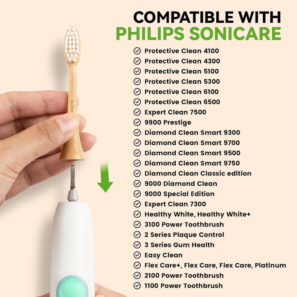 Bamboo Toothbrush Heads Compatible with Philips Sonicare, Extra Soft Castor-Oil Bristles for Sensitive Teeth, Eco-Friendly & Gentle Cleaning