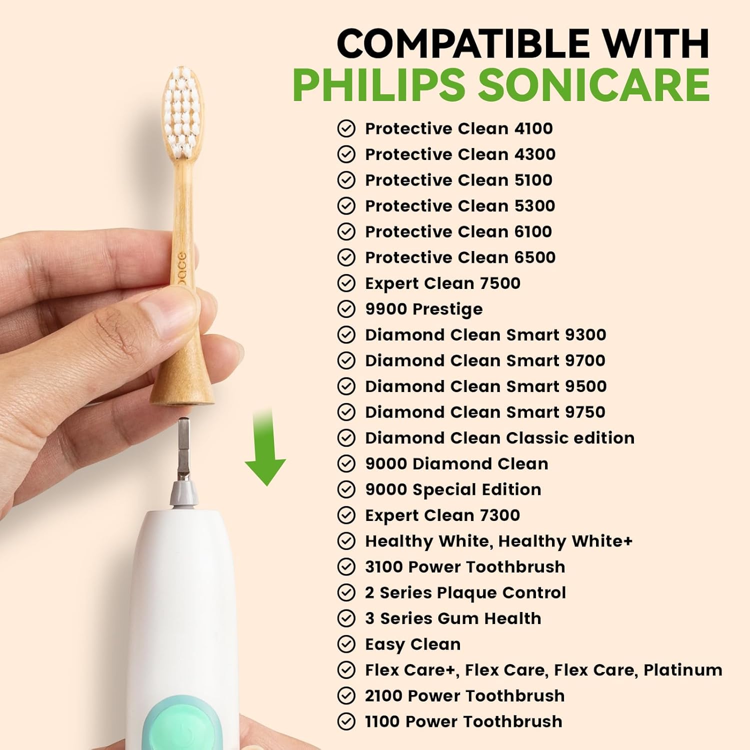 Bamboo Toothbrush Heads Compatible with Philips Sonicare, Soft Castor-Oil Bristles, Biodegradable Toothbrush Replacement Heads, Eco-Friendly & Daily Cleaning