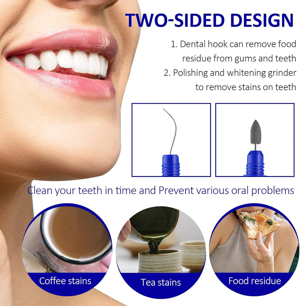 Portable Travel Toothpick Dental Tool, Stainless Steel Toothpick and Emery Stain Eraser, Metal Toothpick, Teeth Cleaning Plaque Remover Stain Remover with Chain (2)