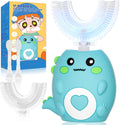 Kids U Shaped Electric Toothbrush, with 3 Cleaning Modes, with 4 Brush Heads, 360° Sonic Automatic Toothbrush, IPX7 Waterproof Cartoon Dinosaur Design (Ages 2-12)
