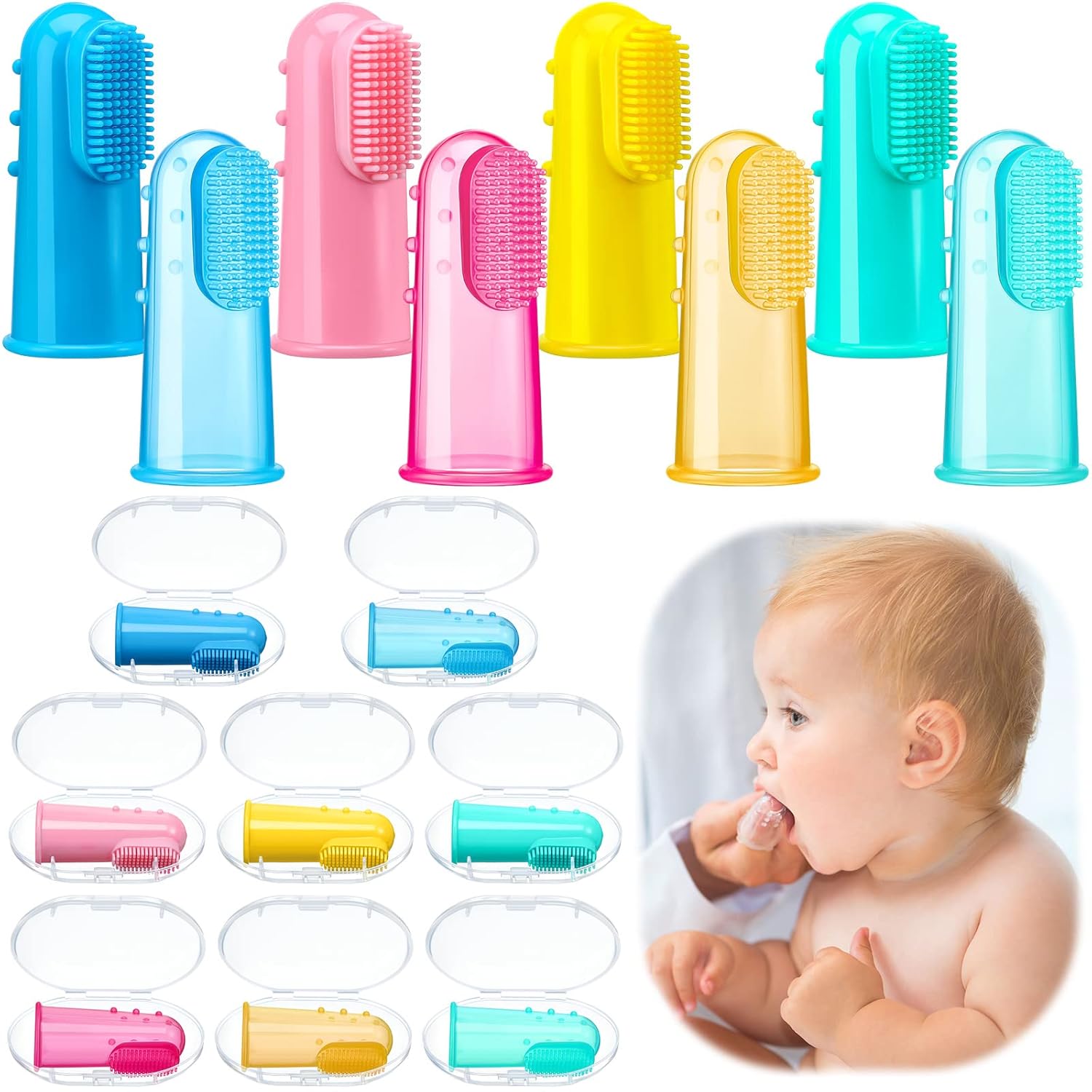 Zopeal 8 Sets Baby Finger Toothbrush for Toddler Kids with Boxes Travel Storage Case Silicone Soft Finger Toothbrush for Infant Newborns Lids Training Healthy Oral Habits Teething Cleaning Massaging