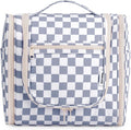 Narwey Checked Hanging Travel Toiletry Bag for Women, Travel Bag for Toiletries, Makeup Bag Organizer Cosmetic Bags Make Up Bags for Women (Grayish Blue Checkerboard)