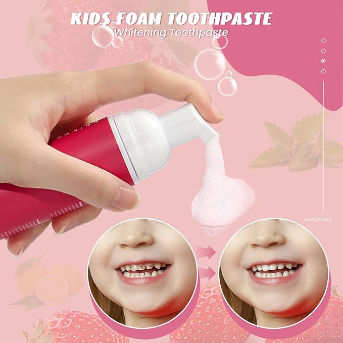 Kids Fluoride Free Foam Toothpaste - Toddler Natural Teeth Clean and Whitening Toothpaste with Cantaloupe Mint Flavor, Organic Travel for U Shaped Toothbrush