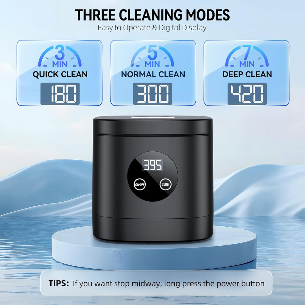 TEBAL Ultrasonic Retainer Cleaner Machine, 52kHz Ultrasonic Denture Cleaner for Night Guards, Braces, Toothbrush Heads, Jewelry and More, Ultrasonic Cleaner for Retainers with 250ML Capacity, Black