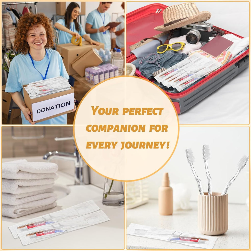 100pcs Disposable Toothbrushes with Toothpaste Floss Individually Wrapped, Disposable Toothbrush Bulk, 10g Toothpaste, Dental Floss Pick, Bulk Toothbrush Kit for Homeless,Airbnb,Hotel,Guest