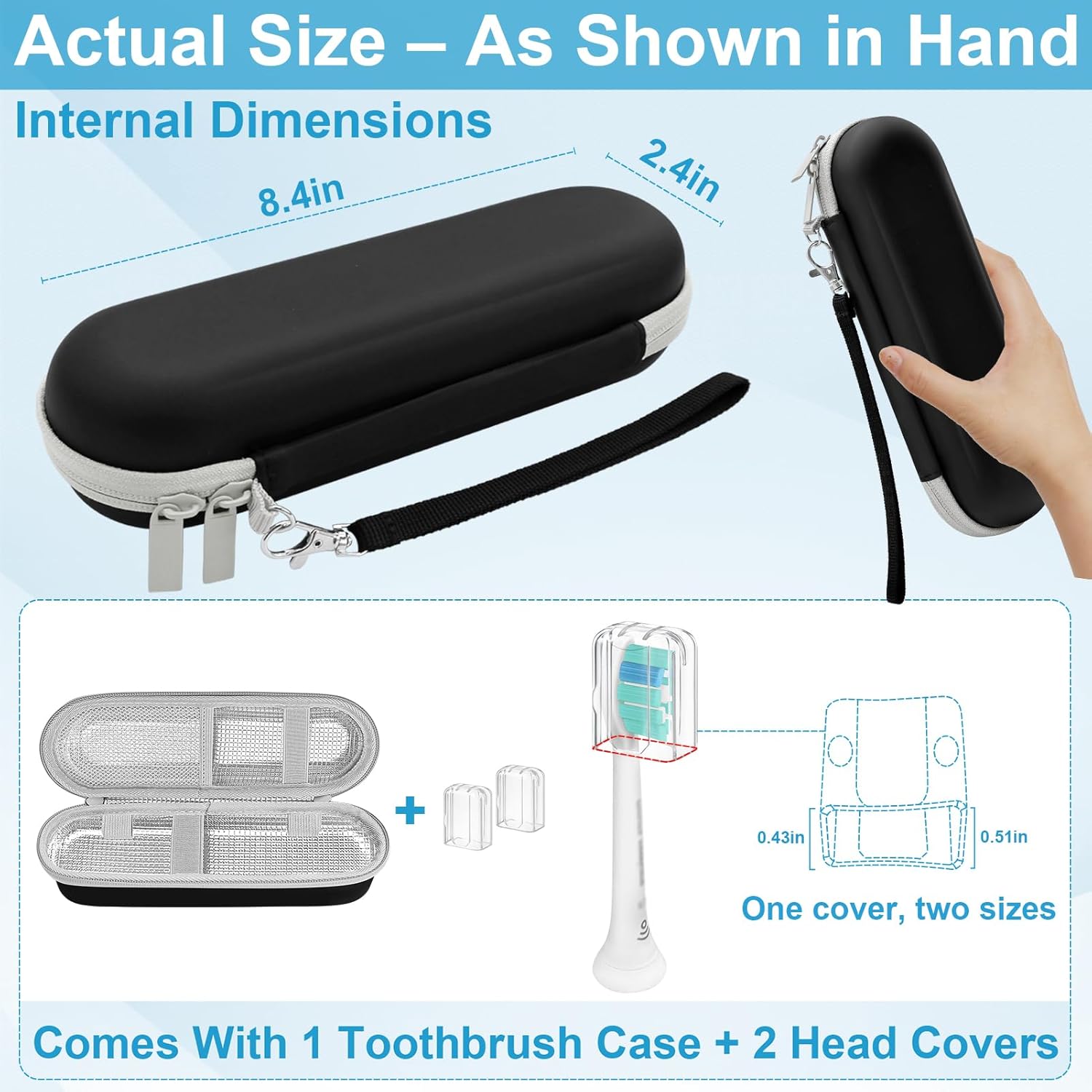 Electric Toothbrush Travel Case for Philips Sonicare 4100 6100 5100 6500 Series Electric Toothbrush, Hard EVA Toothbrush Protective Holder, Water-Resistant（Includes 2 Brush Head Covers）