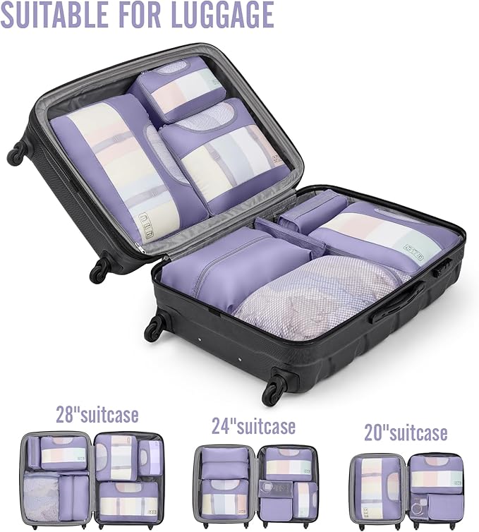 Veken 8 Set Packing Cubes for Travel Essentials, Suitcase Organizer Bags in 4 Sizes, Carry-On Luggage Accessories with Large Laundry & Hanging Toiletry Bag, Must-Have for Airplane, Road Trip & Camping