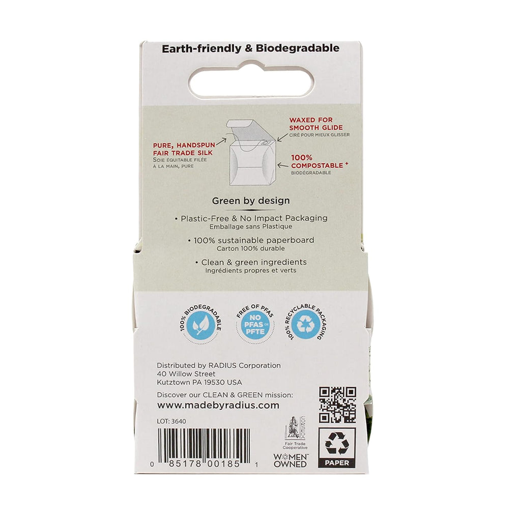 RADIUS Dental Floss, Natural Floss, Unscented Silk, 33 Yards, Compostable & Non-Toxic Oral Care Designed to Help Fight Plaque, Pack of 6
