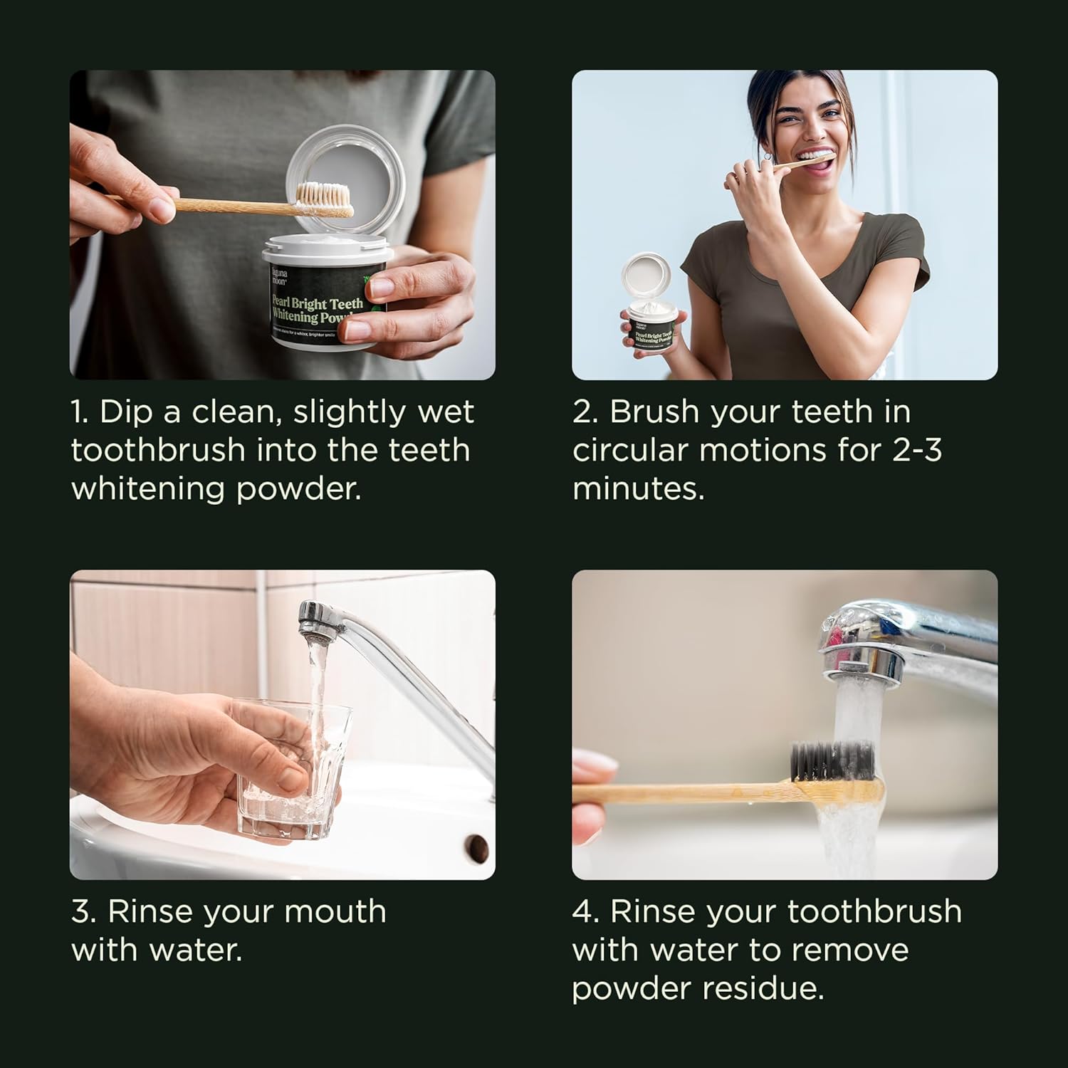 Lagunamoon Teeth Whitening Powder, 50g Bright Pearl Spearmint Flavor - Natural Teeth Whitening, Polish, Stain Remover - Alternative to Toothpaste, Tooth Powder for Sensitive Teeth