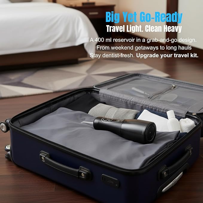 YKB Water Flosser for Teeth, 400ml 8 Modes Portable Water Flosser Cordless with Digital Display, Travel Water Oral Irrigator for Teeth Cleaning & Oral Care Rechargeable IPX7 Waterproof (Black)