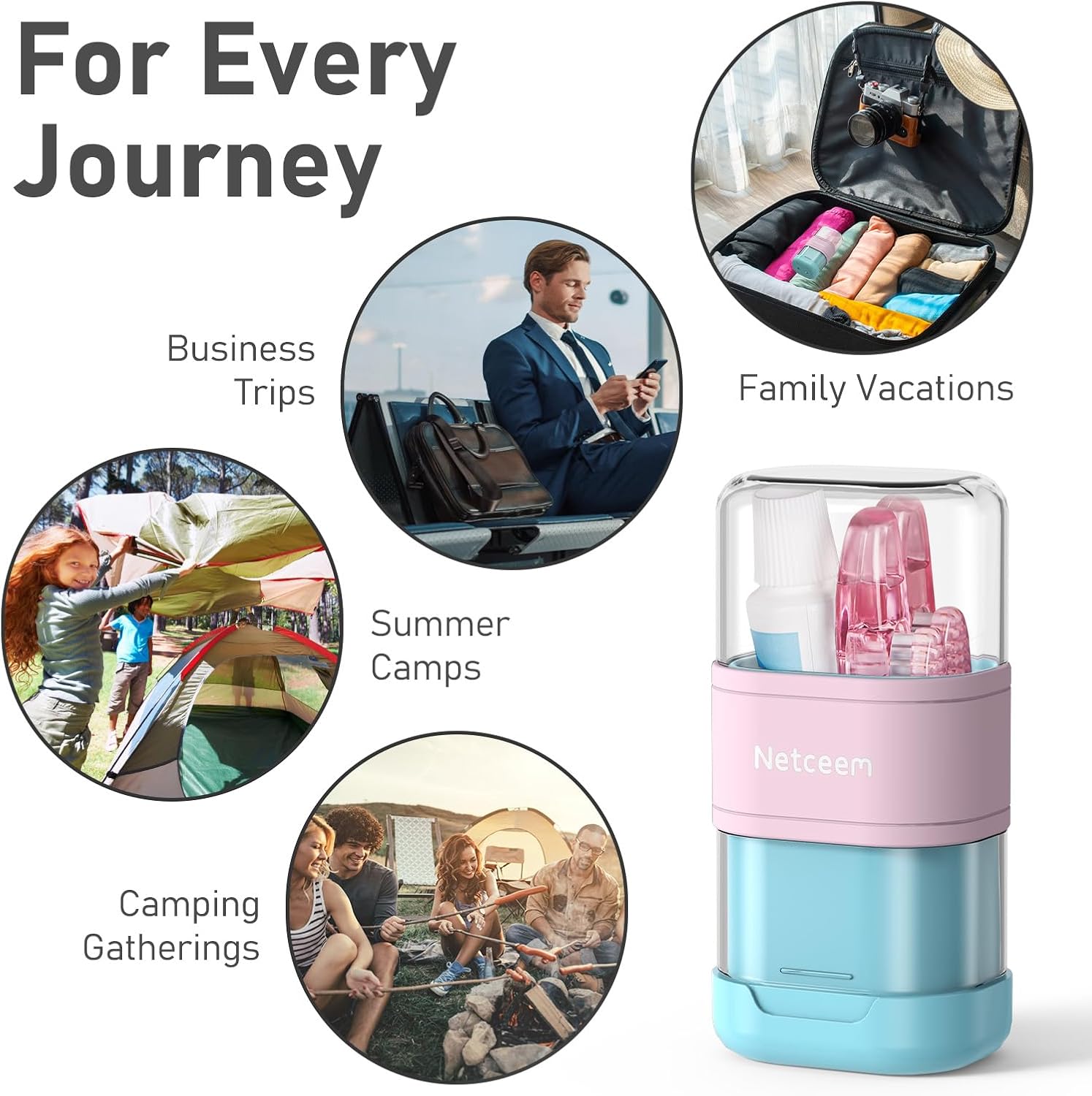 Toothbrush Travel Case Kit,Portable Folding Tooth Brush Holder and Toothpaste Cover Container with Mouthwash Cup, Oral Clean Tools Organizer for Traveling, Bathroom, Camping, Business Trip(1Pack）