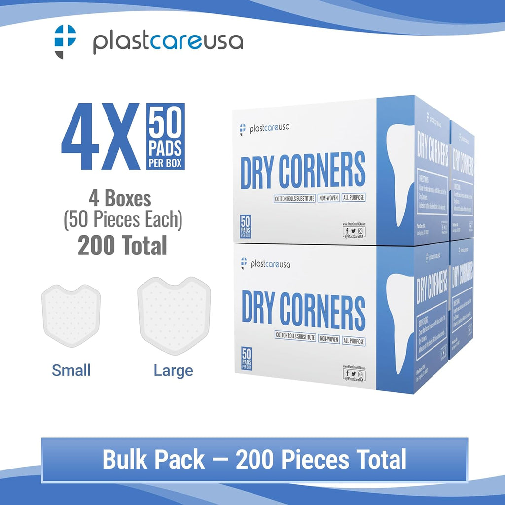 200 Dental Dry Corners, Disposable Saliva Control & Cheek Protection Pads Super Absorbent Non-Woven Padding (Cotton Roll Alternative) (Small)