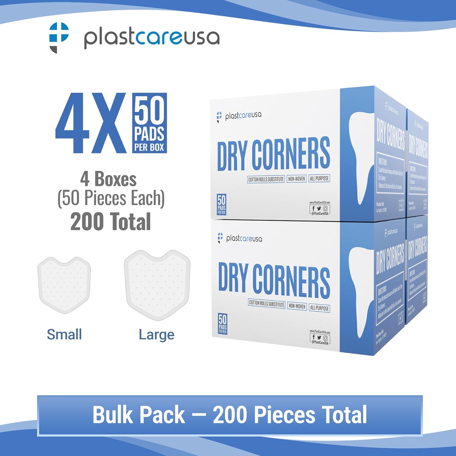 200 Dental Dry Corners, Disposable Saliva Control & Cheek Protection Pads Super Absorbent Non-Woven Padding (Cotton Roll Alternative) (Small)