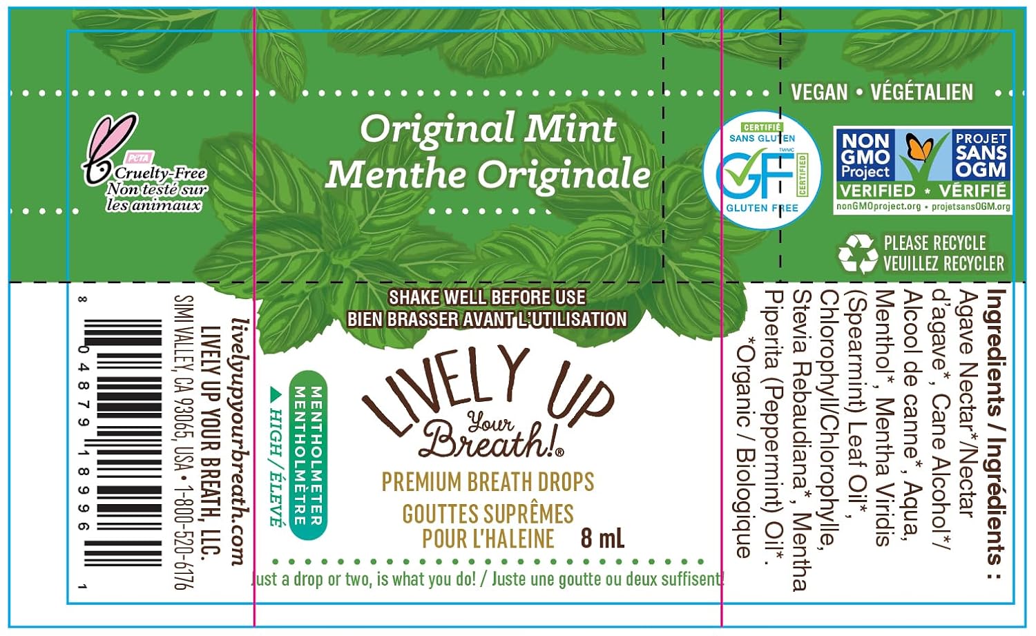 Lively Up Your Breath Premium Breath Freshener Liquid Drops with Organic Ingredients - Original Mint 3 Pack