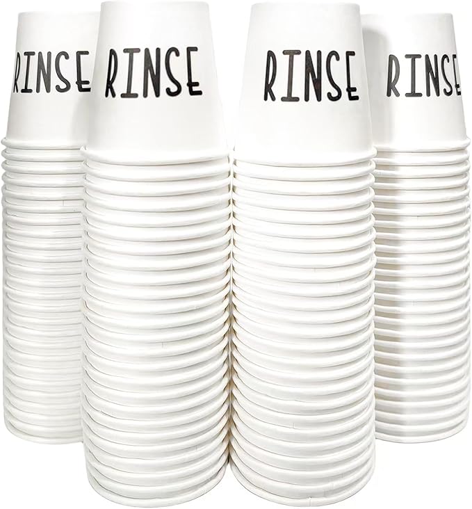 100 Mouthwash Cups, 3 oz Bathroom Cups with the Cute Word RINSE, Bathroom Cup That Enhances the Bathroom's Charm.